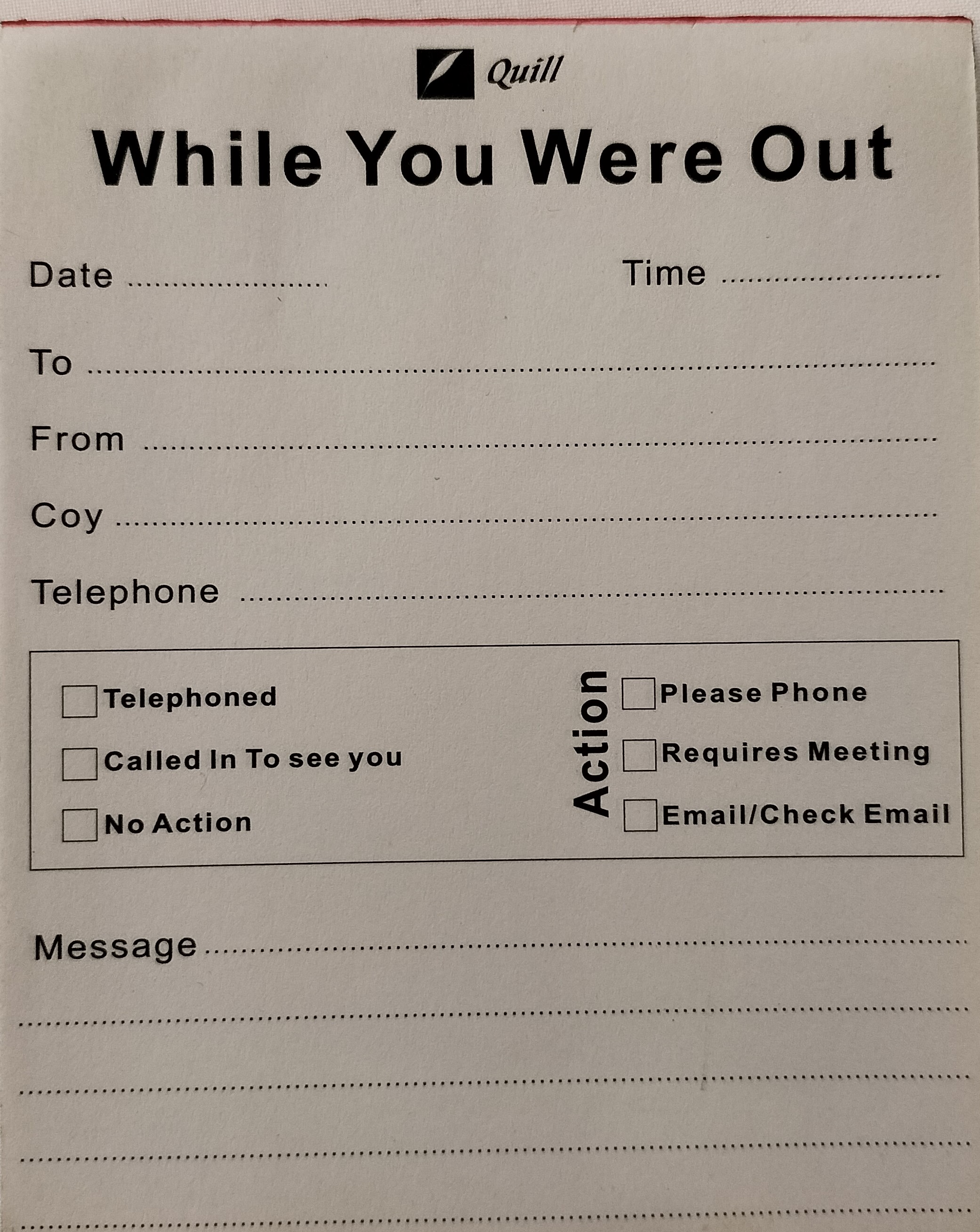 Telephone Message Pad "While You Were Out"